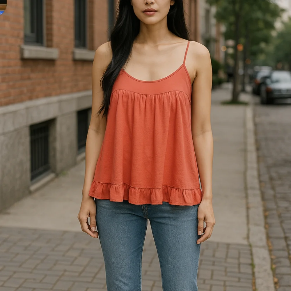 J Crew Ruffle Rust Orange Tank Top